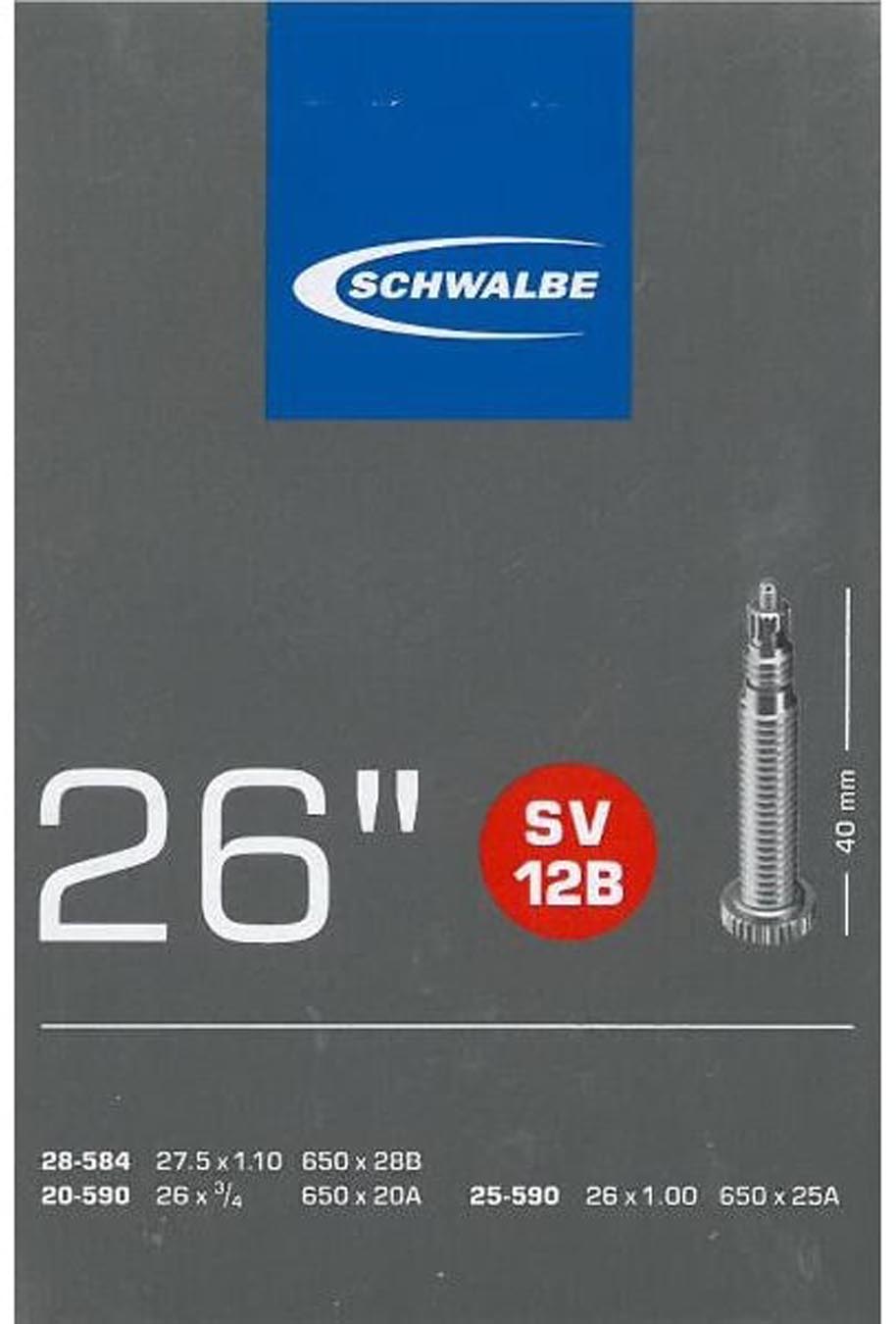 Schwalbe Manguera n.º 12B 26x7/8-1,00" 20/28-584/590 SV 40 mm
