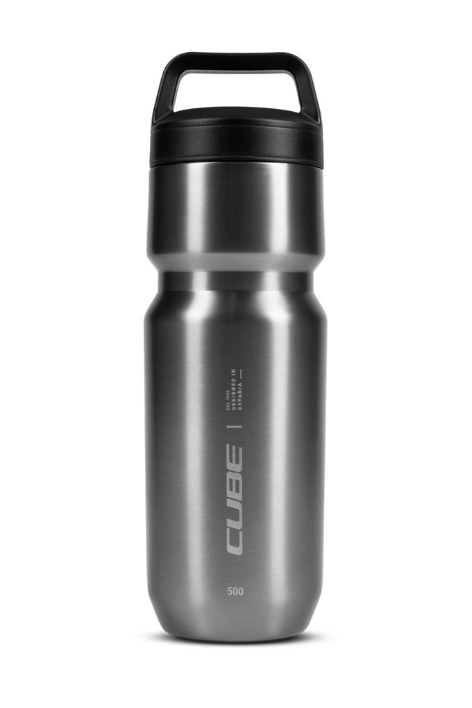 Cube Botella de acero inoxidable Arc 500 aislada en gris cepillado