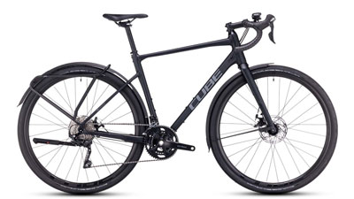 Bicicleta Cube Nuroad Pro FE Gravel en negro.