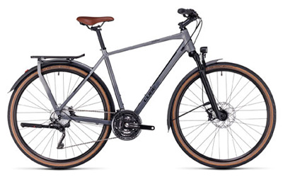 Bicicleta de trekking Cube Kathmandu en color gris con cuadro diamante.