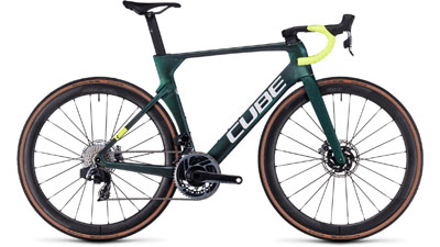 Bicicleta de carretera Cube Litening AERO C:68X SLX en verde oscuro.