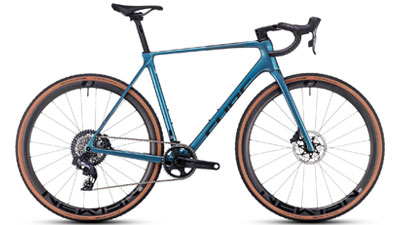 Bicicleta de carretera Cube Cross Race C:68X SLT en azul brillante.