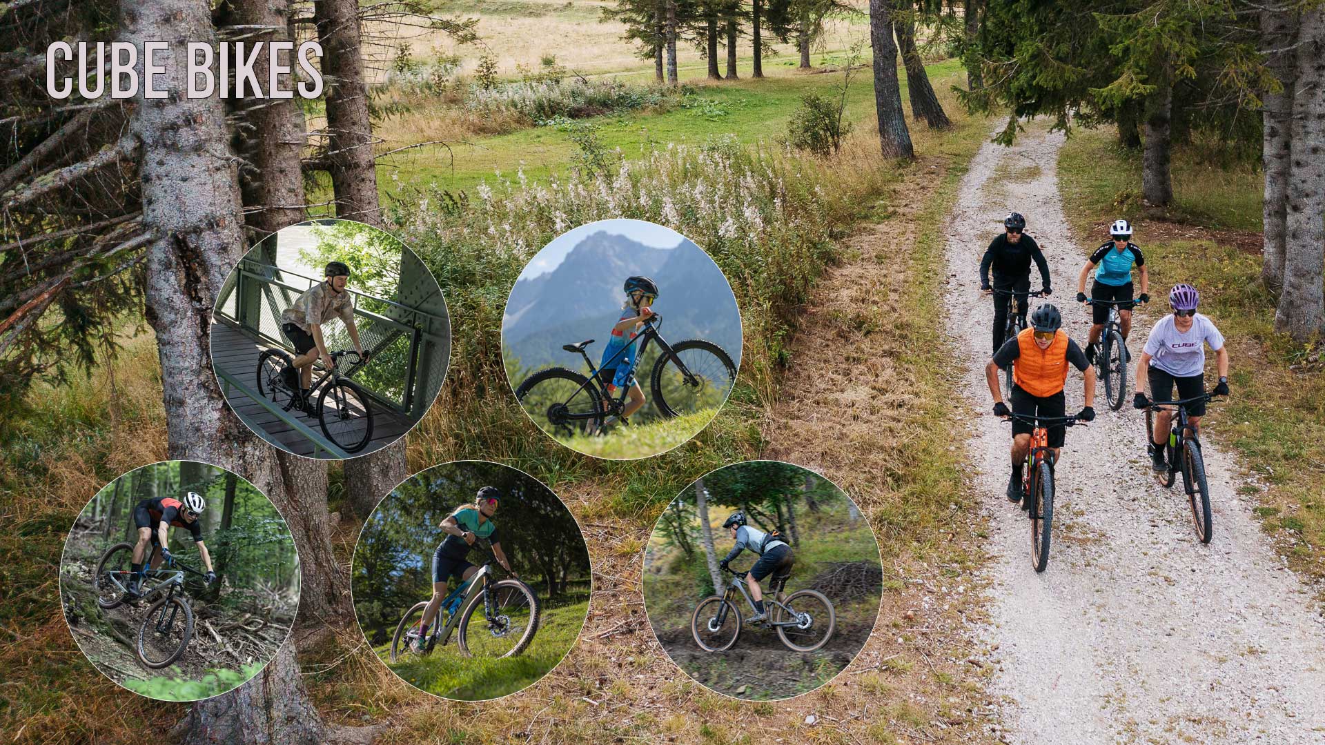 Se puede ver un collage de imágenes titulado «Cube Bikes». En él aparecen varias imágenes de personas montando en bicicleta.