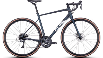 Bicicleta de carretera Cube Cross Race en gris.