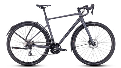 Bicicleta de gravel Cube Nuroad Race FE en gris oscuro.