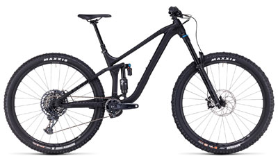 Bicicleta de montaña Cube Stereo ONE77 Pro MTB de doble suspensión en color negro.