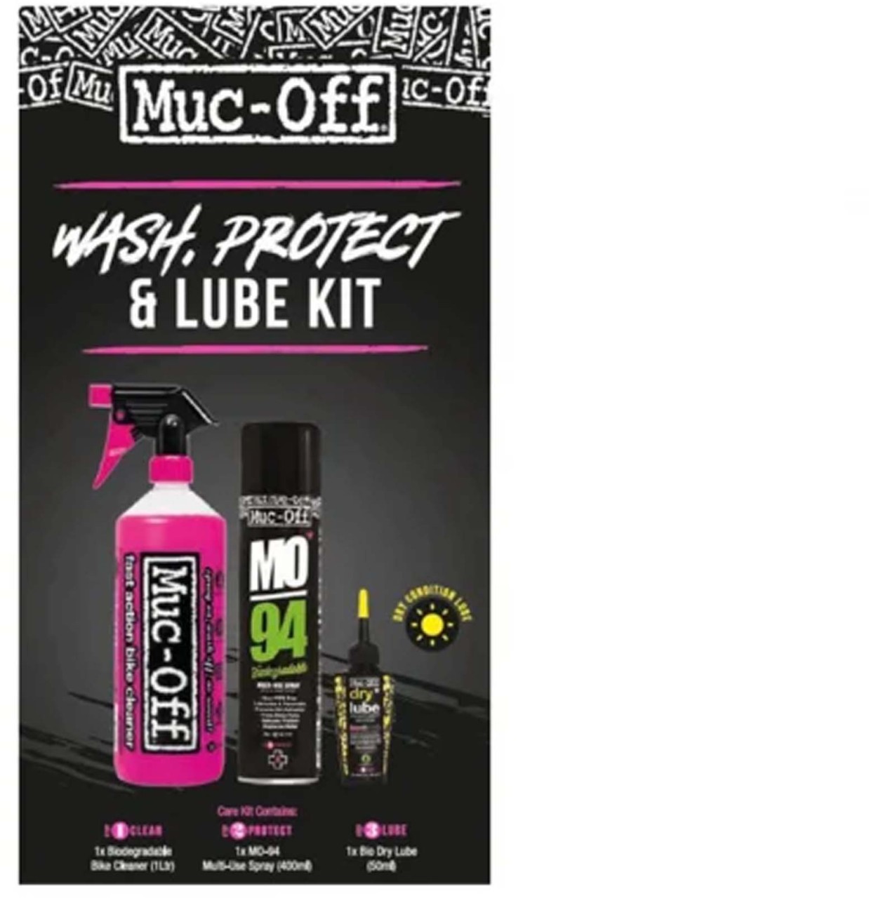 Muc-Off Kit de lavado, protección y lubricación (versión de lubricación en seco) negro nos